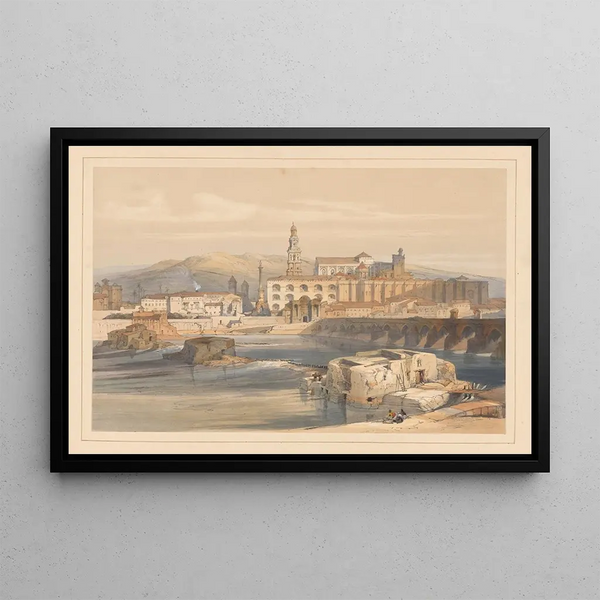 Vestiges d'un pont romain sur le Guadalquivir Cordoue - David Roberts — framed artwork on a wall