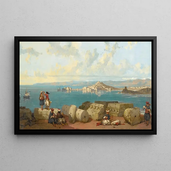 Sidon looking towards the Lebanon mountain range - David Roberts — framed artwork on a wall
