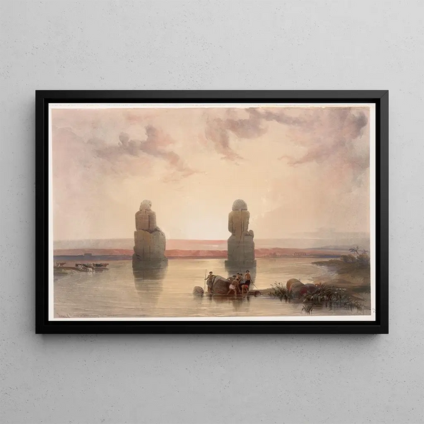 Statues de Memnon à Thèbes pendant l'inondation - David Roberts — framed artwork on a wall