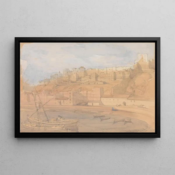 L'Alcazaba from the mole, Malaga - David Roberts — framed artwork on a wall