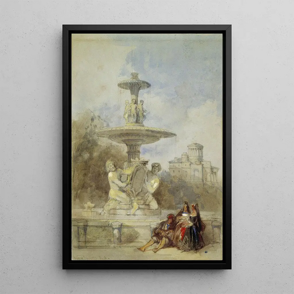 La Fontaine sur le Prado Madrid - David Roberts — framed artwork on a wall