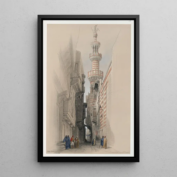 The minaret of the El Rhamree mosque - David Roberts — framed artwork on a wall