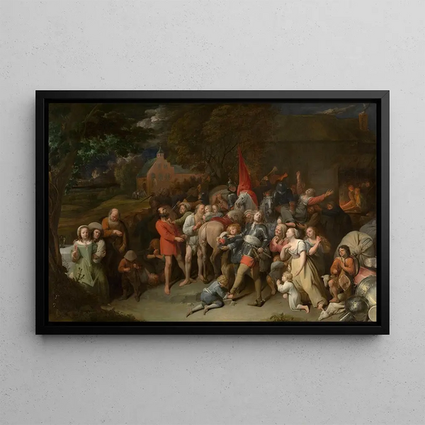 Soldats pillards - David Ryckaert III — framed artwork on a wall
