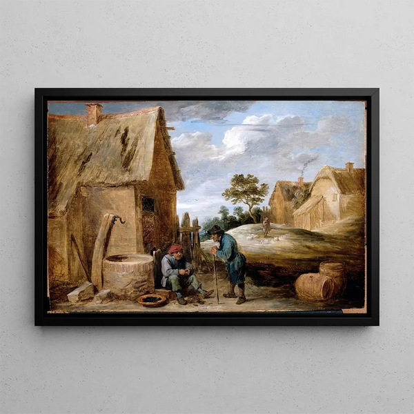 a peasant eating mussels - David Teniers the Younger — framed artwork on a wall