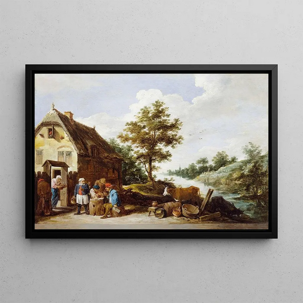 a riverside inn - David Teniers the Younger — framed artwork on a wall