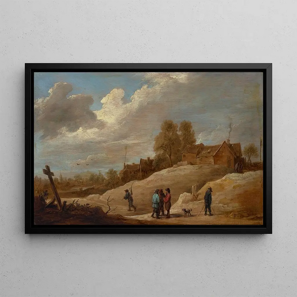 a landscape with figures on the outskirts of a city - David Teniers the Younger — framed artwork on a wall