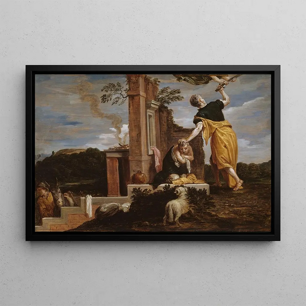 The Sacrifice of Isaac by Abraham - David Teniers the Younger — framed artwork on a wall