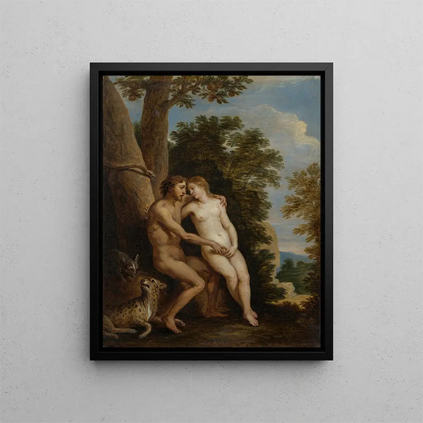 Adam and Eve in Paradise - David Teniers the Younger — framed artwork on a wall