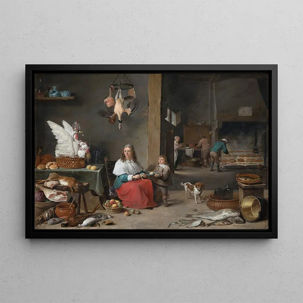 Interior kitchen painting - David Teniers the Younger — framed artwork on a wall