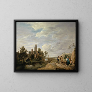 Landscape with Staffage Figures - David Teniers the Younger — framed artwork on a wall