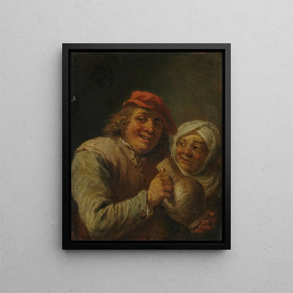 Old man and woman - David Teniers the Younger — framed artwork on a wall