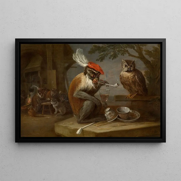Singerie - David Teniers the Younger — framed artwork on a wall