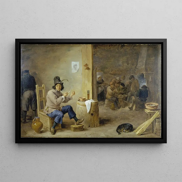 Smoker in an Inn - David Teniers the Younger — framed artwork on a wall