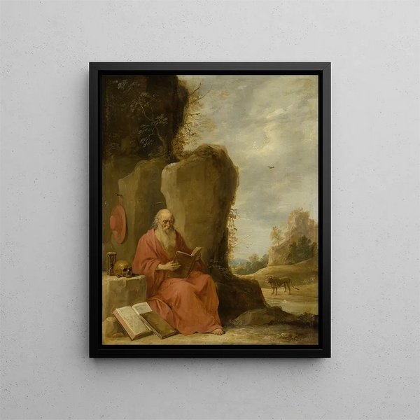 Saint Jerome in the Desert - David Teniers the Younger — framed artwork on a wall