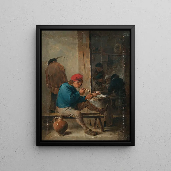 Tavern scene with smokers - David Teniers the Younger — framed artwork on a wall