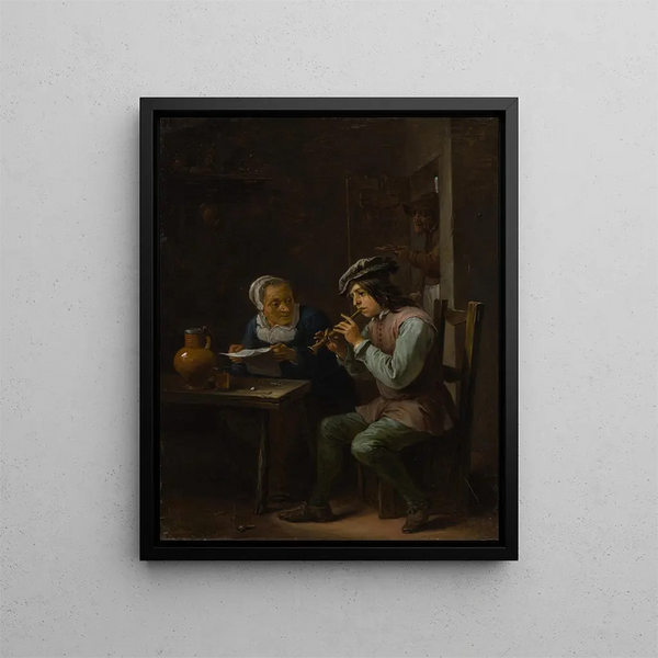 The flageolet player - David Teniers the Younger — framed artwork on a wall