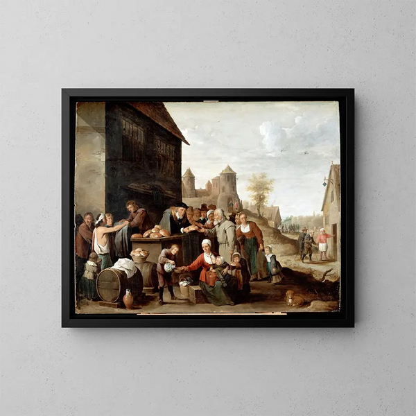 The Seven Works of Mercy - David Teniers the Younger — framed artwork on a wall