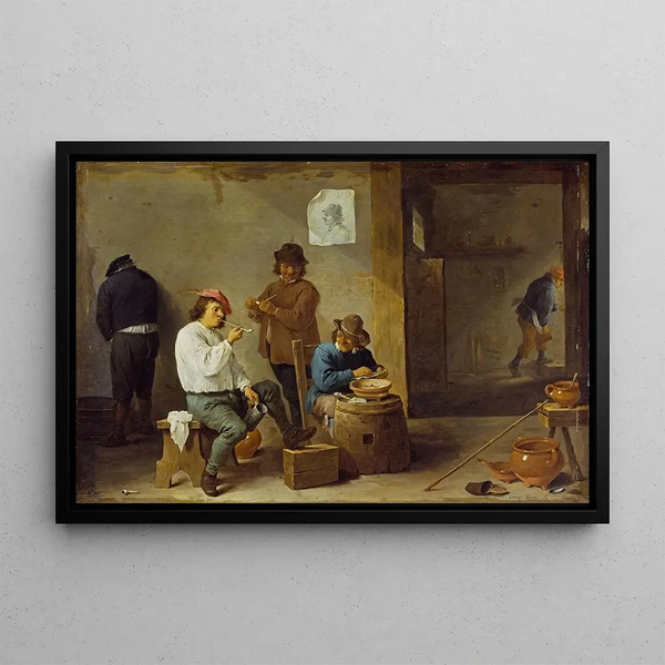 The Smokers - David Teniers the Younger — framed artwork on a wall