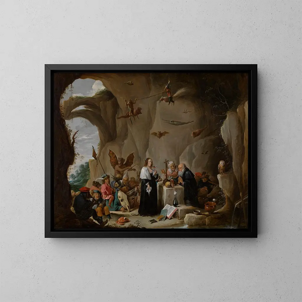 The Temptation of Saint Anthony the Great - David Teniers the Younger — framed artwork on a wall