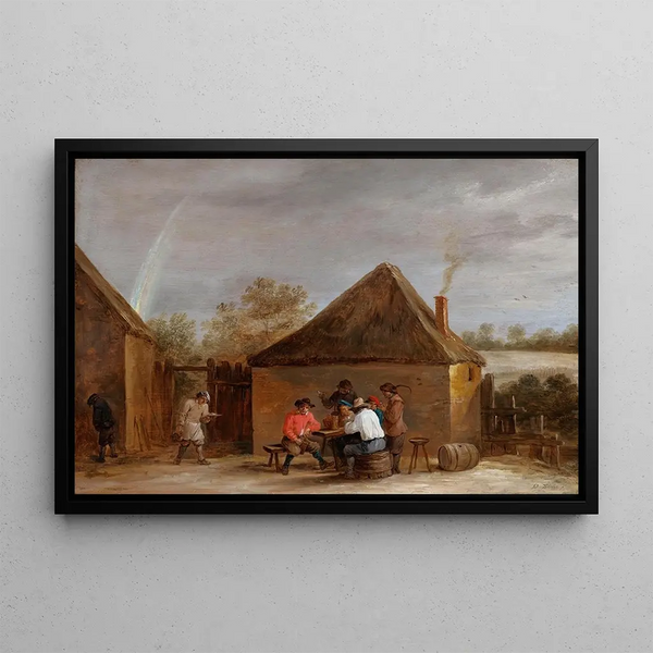 Village Scene - David Teniers the Younger — framed artwork on a wall