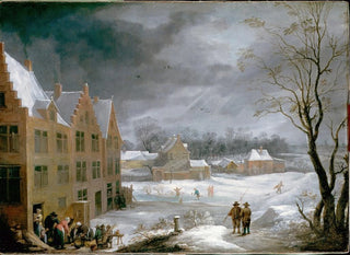 Winter scene with a man killing a pig - David Teniers the Younger — artwork view
