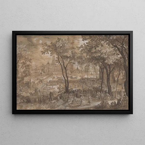 Fête vénitienne dans un jardin de château - David Vinckboons — framed artwork on a wall