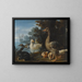 a rooster, hens, doves, and a parrot in a formal garden - David de Coninck — framed artwork on a wall
