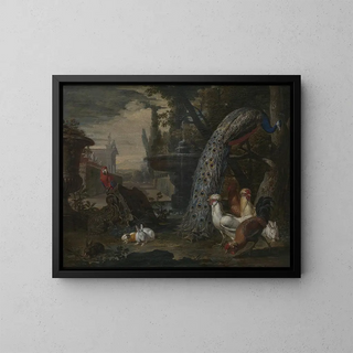 Animal paintings in a garden - David de Coninck — framed artwork on a wall