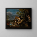 Hunting still life painting with dogs - David de Coninck — framed artwork on a wall