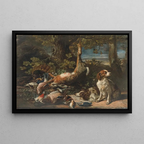 Nature morte avec gibier - David de Coninck — framed artwork on a wall