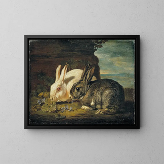 Two rabbits - David de Coninck — framed artwork on a wall