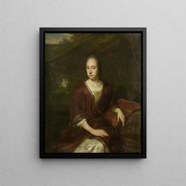 Portrait of Margaretha Nelis 1652-1705 second wife of Casparus Commelin - David van der Plas — framed artwork on a wall