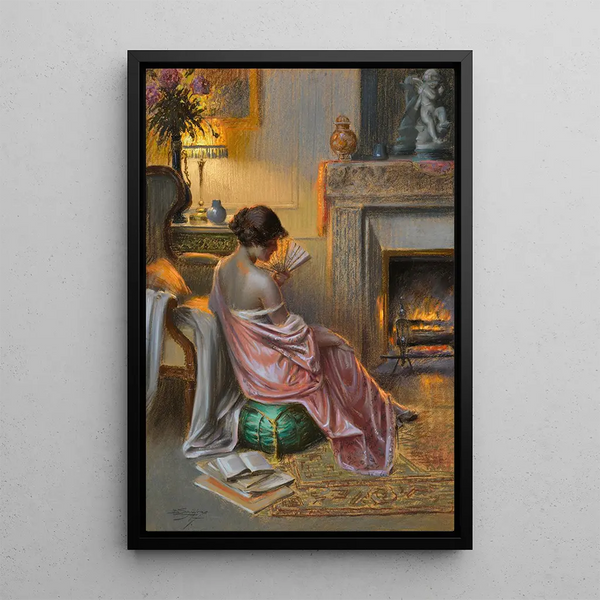 Woman with fan - Delphin Enjolras — framed artwork on a wall