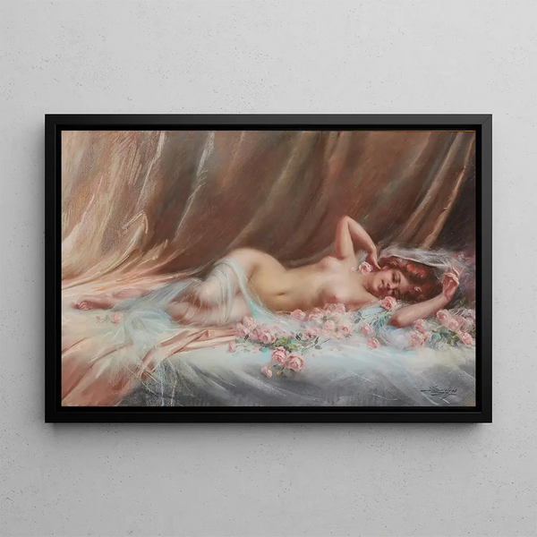 Nude with Roses - Delphin Enjolras — framed artwork on a wall
