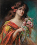 Portrait of a lady in a dressing gown holding roses - Delphin Enjolras — artwork view
