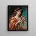 Portrait of a lady in a dressing gown holding roses - Delphin Enjolras — framed artwork on a wall