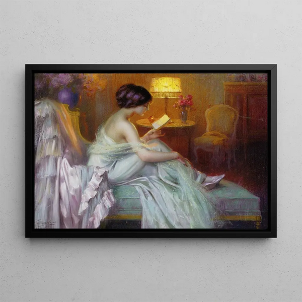 Reading by Lamplight - Delphin Enjolras — framed artwork on a wall