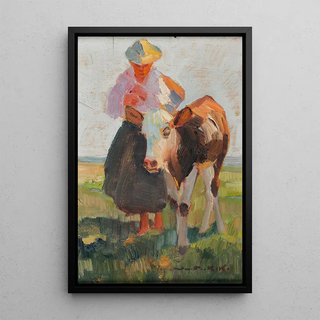 Reproduction of the painting Farmhouse Painting with calf - Demeter Koko