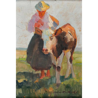 Reproduction of the painting Farmhouse Painting with calf - Demeter Koko