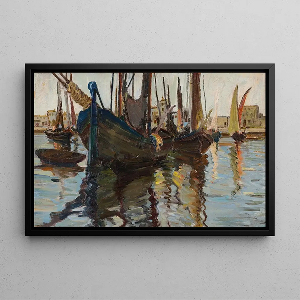 Fisherman in the port - Demeter Koko — framed artwork on a wall