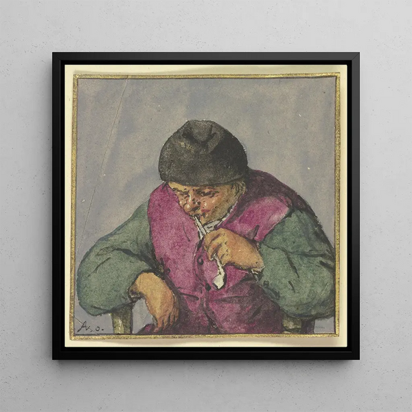 a half-figure of a seated peasant with a pipe - Adriaen van Ostade — framed artwork on a wall