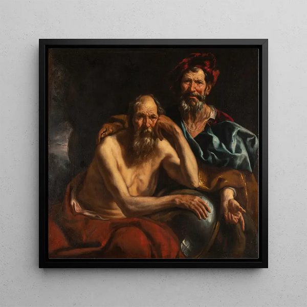 Democritus and Heraclitus - Jacob Jordaens — framed artwork on a wall