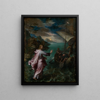 The Christ Walks on the Sea - Denis Calvart — framed artwork on a wall