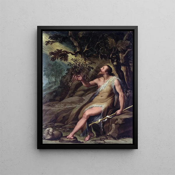 Saint John the Baptist in the Wilderness - Denys Calvaert — framed artwork on a wall
