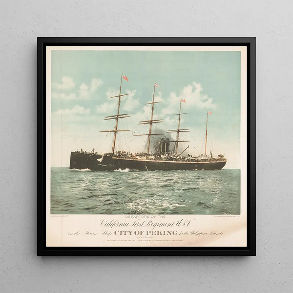 Departure of the First California Regiment USV on the steamer City of Peking to the Philippine Islands - Britton Rey — framed artwork on a wall