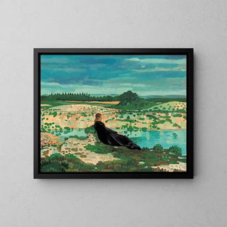 Lyndra au bord du bassin bleu, Dorset - Derwent Lees — framed artwork on a wall