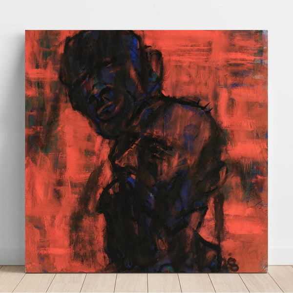 Reproduction of the painting of Dark Heads on Red Background - Christian Rohlfs