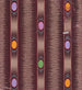 Textile with vertical ribbon stripes decorated with ovals flanked by pearls on a glitchy background - Anonymous