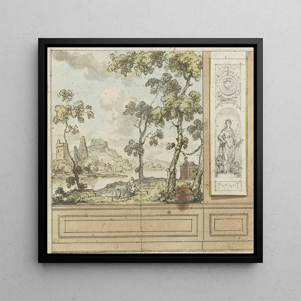 Drawing of a design for a bedroom wall with glued variant - Jurriaan Andriessen — framed artwork on a wall
