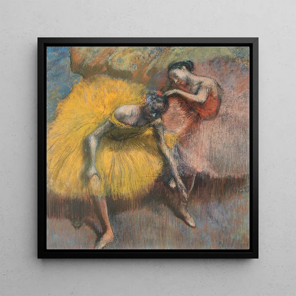 Two Yellow and Pink Dancers - Edgar Degas — framed artwork on a wall